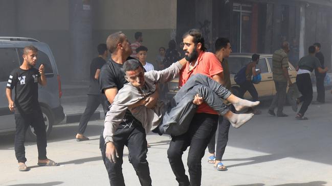 Palestinians injured from an Israeli air strike.