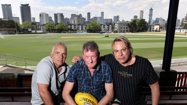 Ricky Nixon, centre, with former AFL greats Greg Williams and Warwick Capper. Picture: David Geraghty.