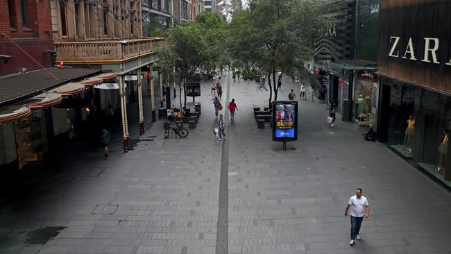 A usually bustling Pitt Street Mall has become a ghost town in the days before Christmas. Picture: Toby Zerna