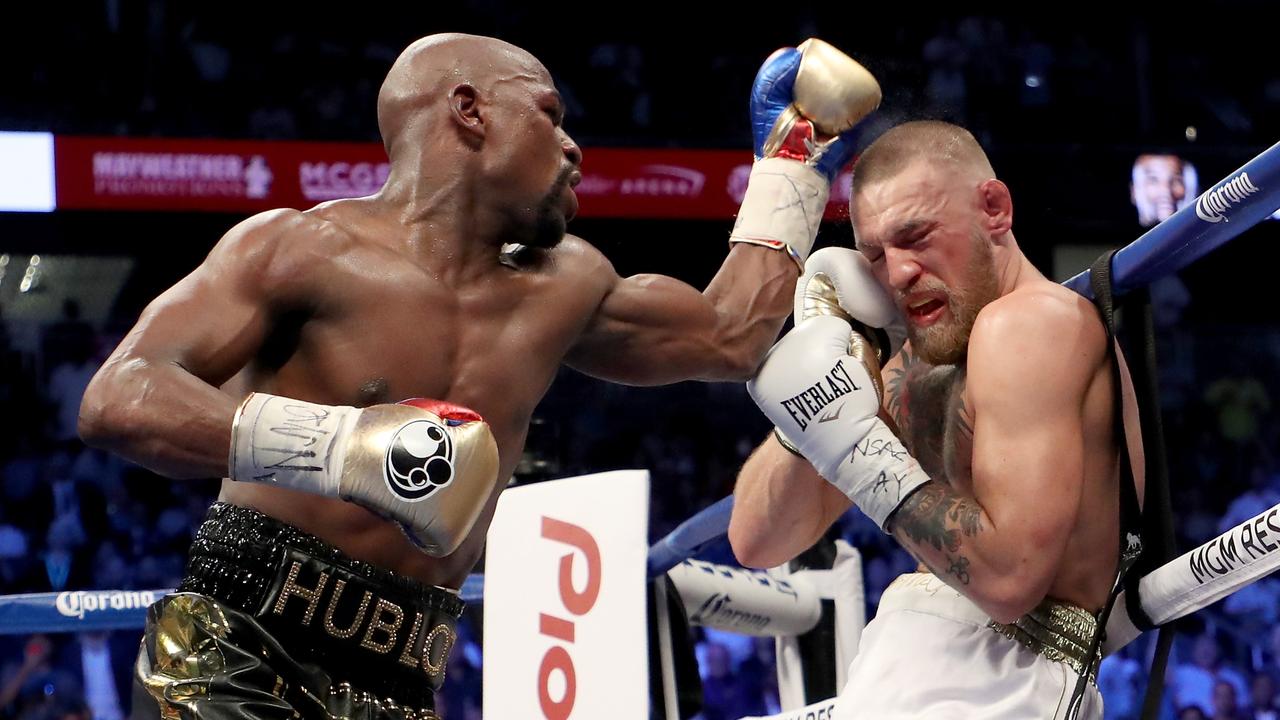 Conor McGregor showing his boxing skills against Floyd Mayweather. Photo by Christian Petersen/Getty Images.