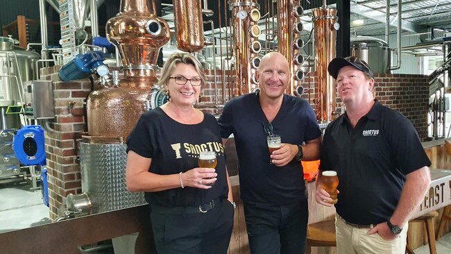 Sanctus Brewing owners Nicole and Trent O'Connor with celebrity chef Matt Moran at the NSW Government Regional Economic Plan launch at the brewery.