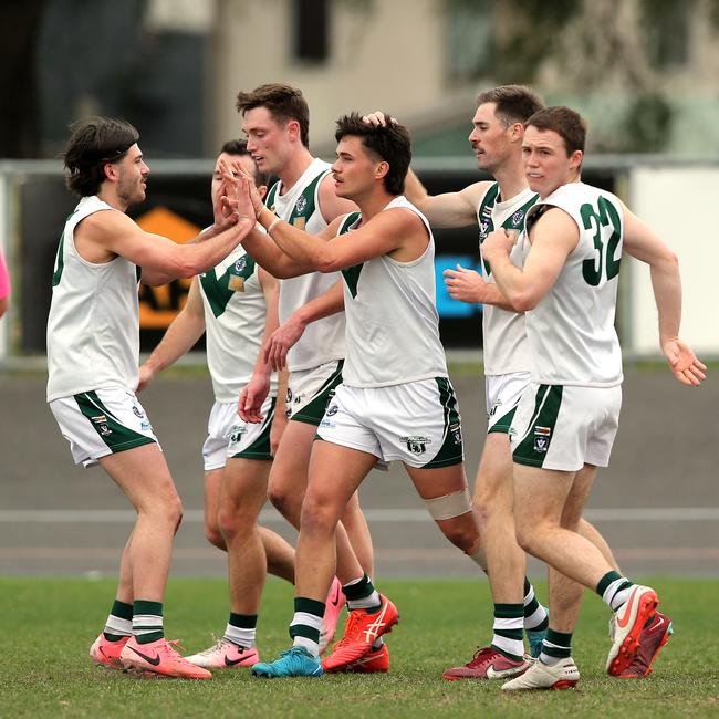 Osca Riccardi (left) made it back for four games for Bell Park in late 2024, including the Dragons’ elimination final. Picture: Mike Dugdale