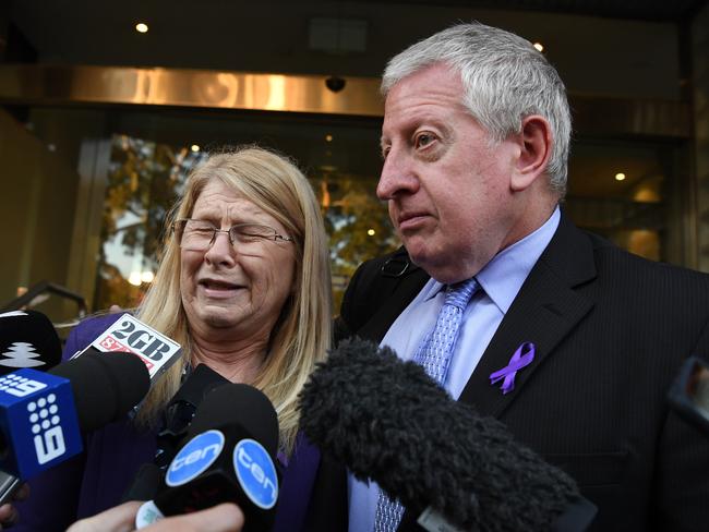 Faye and Mark Leveson, Matthew’s parents, speak to the media as the inquest resumes.