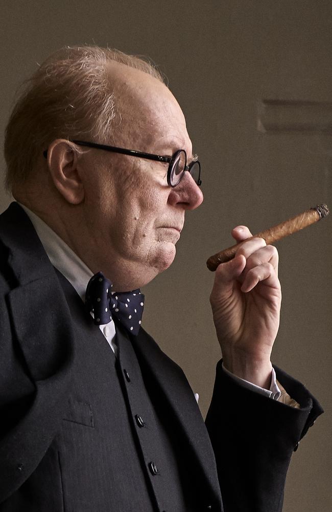 Gary Oldman is unrecognisable as WWII-era UK Prime Minister Winston Churchill in Darkest Hour. In the film, due late next year, Mendelsohn plays King George VI. Picture: Universal