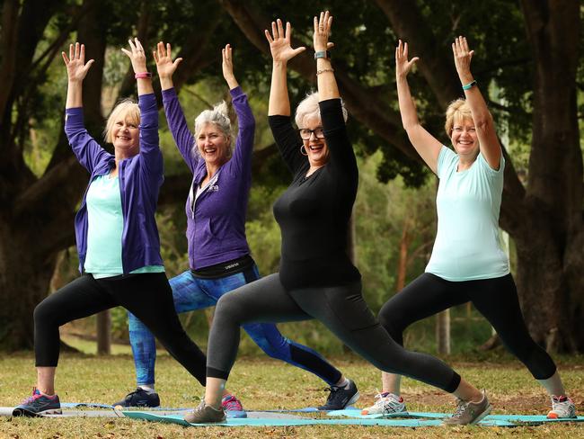 Among those set to welcome the Budget are (from left) Cheryl Mckenzie, 62, Vicki Parker, 55,  Anne Noonan, 58, and Robyn Mathers, 60, pictured at their senior yoga group.                         Picture: Liam Kidston