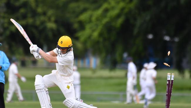 Wests batsman Isaiah Snell South Brisbane v Wests in the Sci-Fleet first grade competition. Saturday October 1, 2022. Picture, John Gass