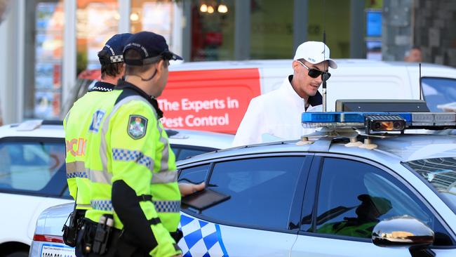 Police on duty at the Queensland border in Coolangatta. Picture: Adam Head