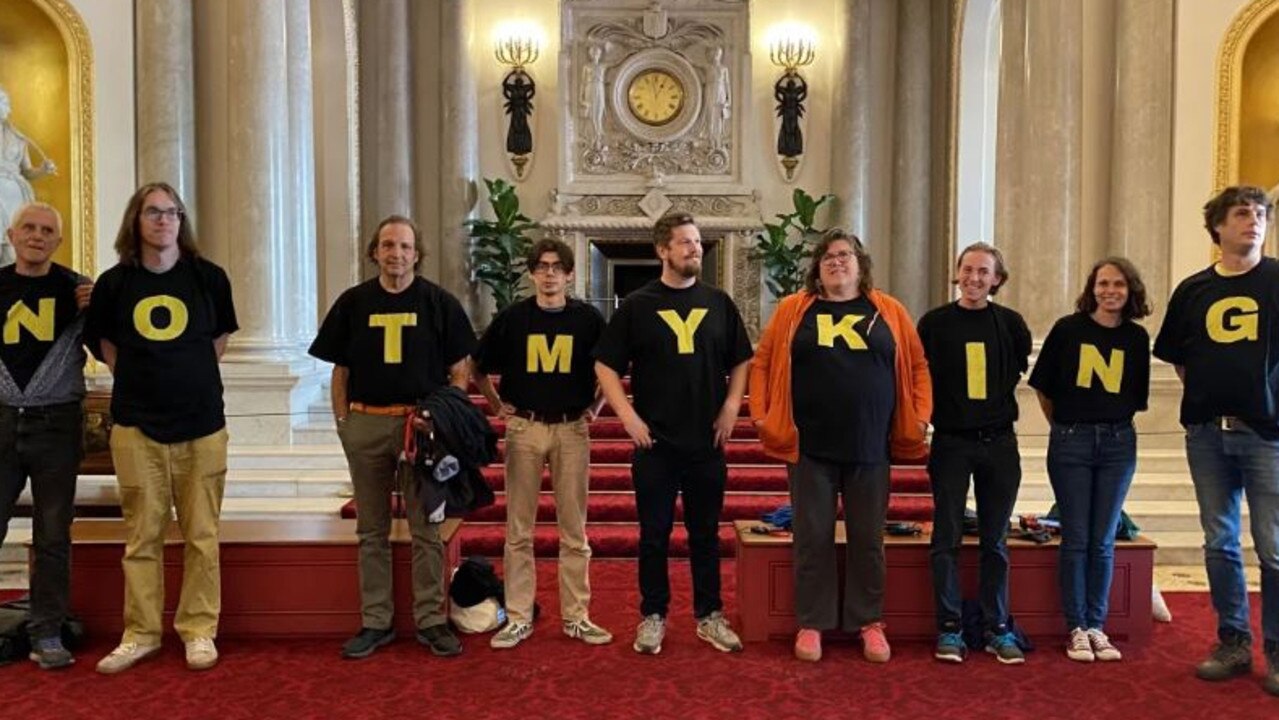 Members of anti-monarchist group Republic stage a protest inside Buckingham Palace. Picture: Republic/X