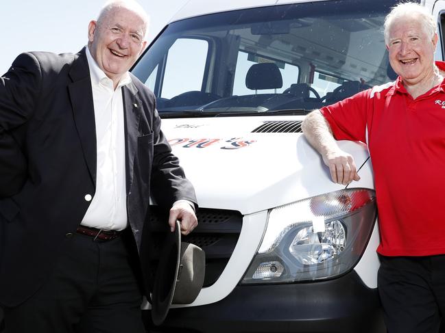 BizRebuild chair Sir Peter Cosgrove with Malcolm Rixon, owner of RixonÃ¢â¬â¢s Bus Service in Mogo with the new bus they helped replace. Their purpose-built wheelchair accessible bus was destroyed in the bushfires but is now on the road again and providing a lifeline to vulnerable NSW South Coast residents thanks to the Business CouncilÃ¢â¬â¢s bushfire recovery charity, BizRebuild. Picture: Jonathan Ng