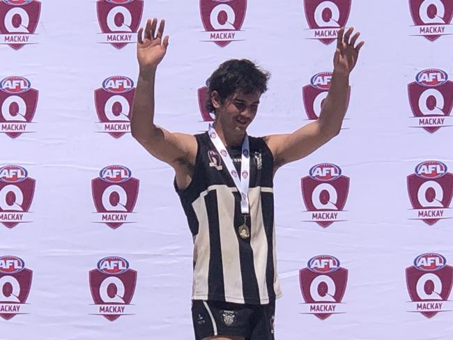 Harry Thompson was best-on-ground for the Mackay Magpies in the AFL Mackay reserves men's grand final. Picture: AFL Queensland.