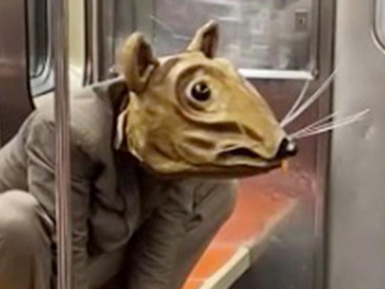 Giant ‘rat’ rides the subway