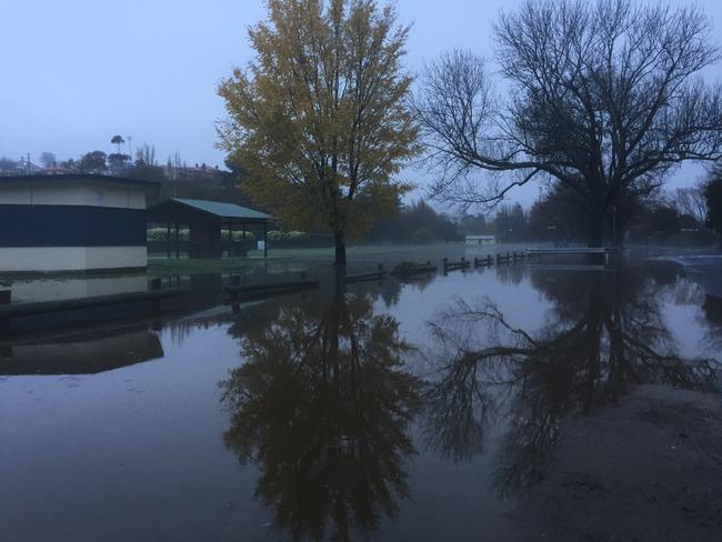 The Esplanade at New Norfolk after heavy rain. Picture: DAMIAN BESTER