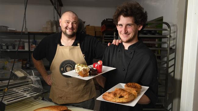 Spectrum Bakery owner Daniel Forrester with apprentice baker Nathan Lawson who has dyslexia, pictured in February. Picture: Tricia Watkinson