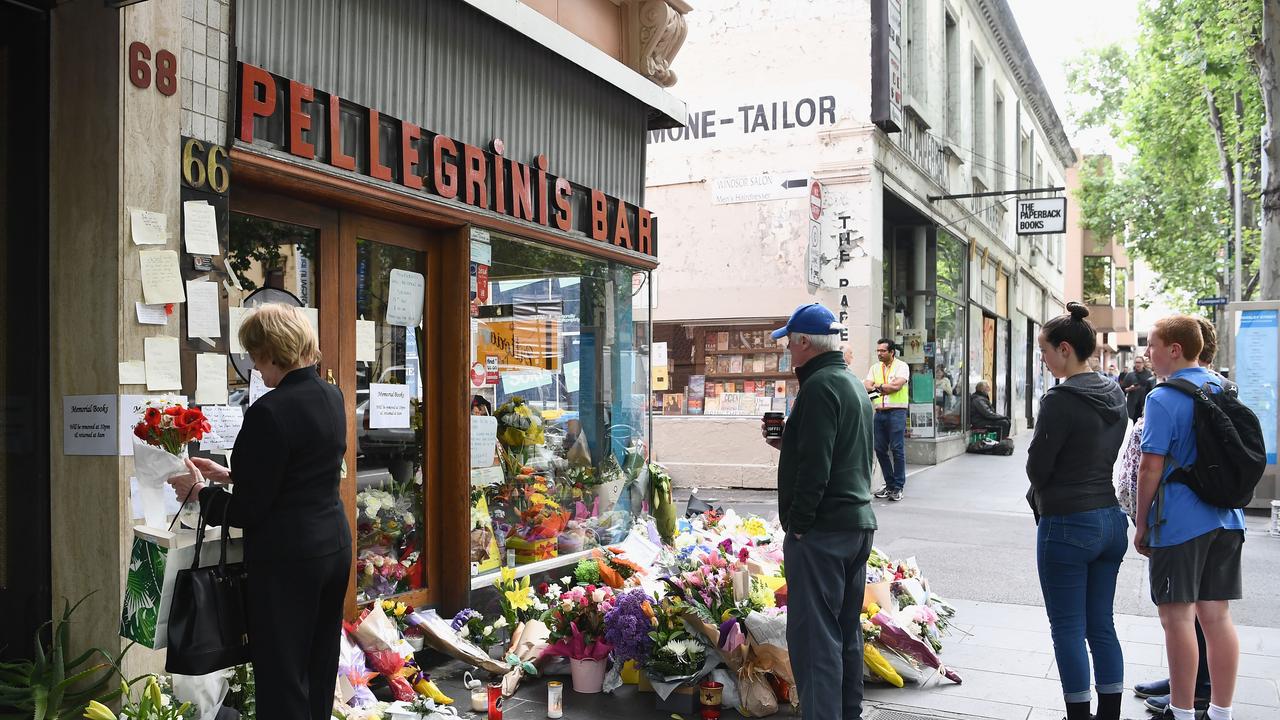 Mourners turn out to Pellegrini’s to pay tribute to Mr Malaspina. Picture: Quinn Rooney/Getty Images