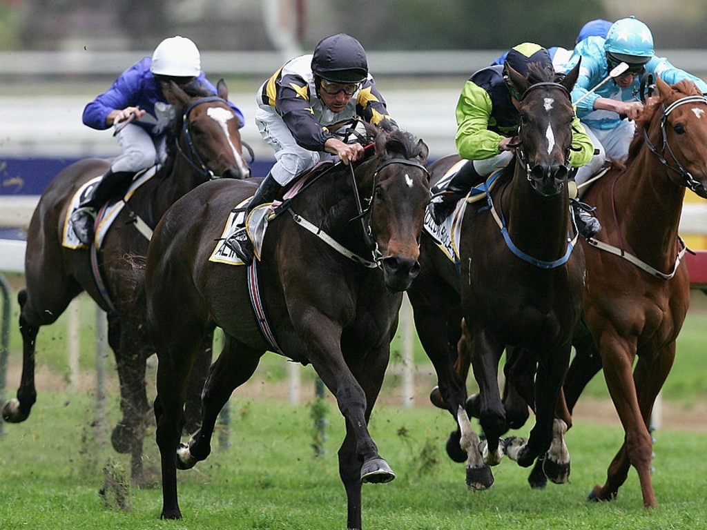 Alinghi charges home to win the Thousand Guineas at Caulfield. Picture: Stuart Hannagan via Getty Images