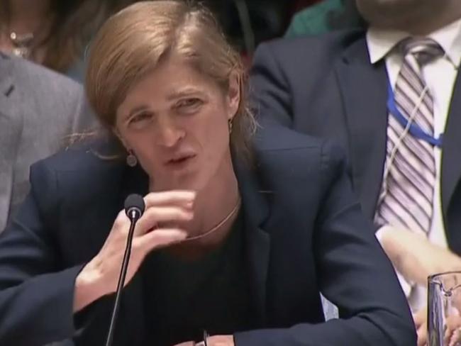 Samantha Power delivers her powerful speech to the UN. Picture: Screengrab