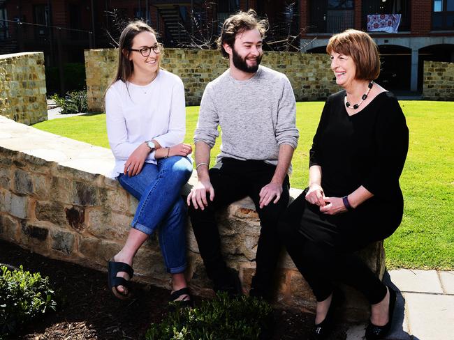 Chair of St Marks College Linda Matthews with students Henry Hole and Chelsea Hammond pose. Picture: Mark Brake