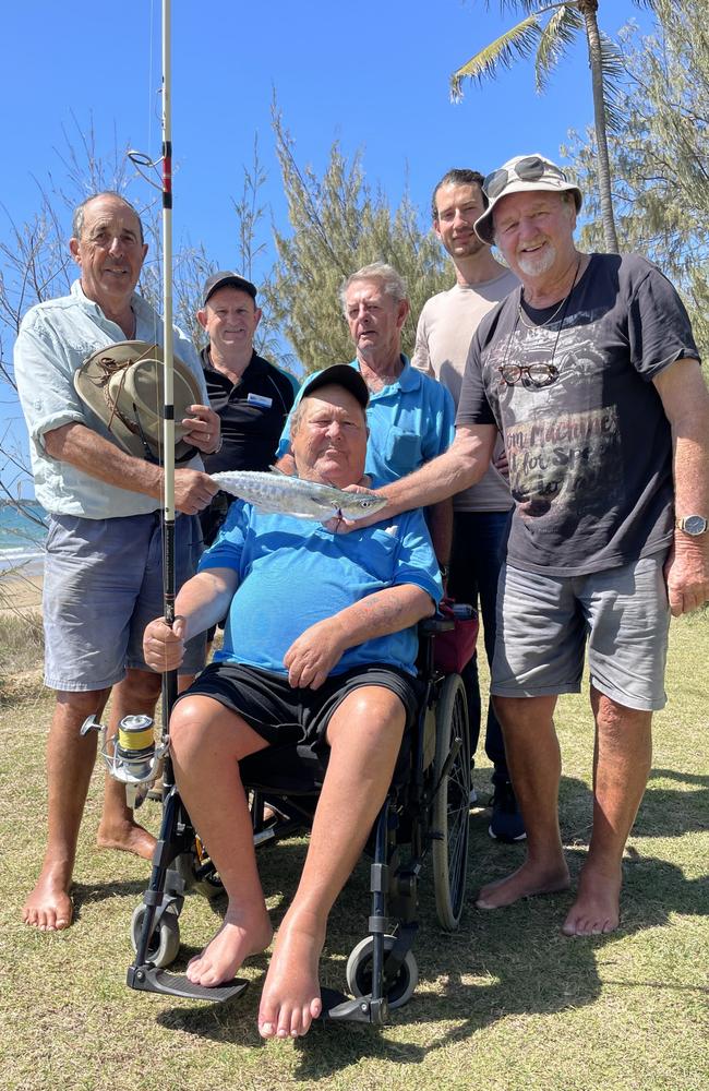 Mackay man Greg Bailey with David Height, Andrew MacLeod, Bruce Martin, Brett Cliffe, and Lyle Eliott at Big4 Blacks Beach Holiday Park. Photo: Zoe Devenport