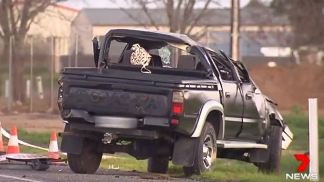 A ute driver has died following a crash at Waterloo Corner on Sunday. Picture: 7NEWS