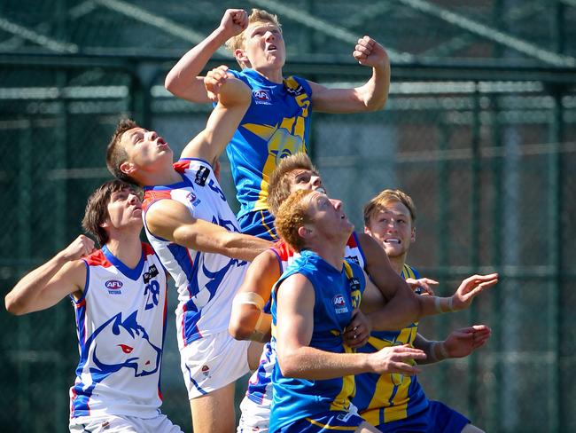 James Sicily jumps for a mark while playing for the Western Jets.