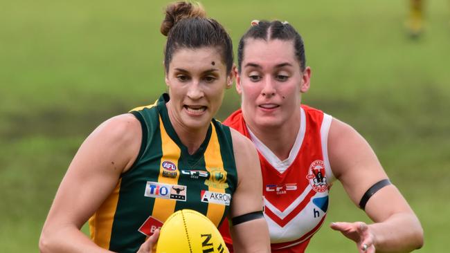 The PINT and Waratah women will clash in the major semi-final of the 2022-23 NTFL season. Picture: Tymunna Clements / AFLNT Media