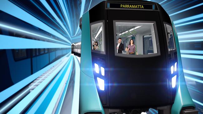 Artist Impression of a North West Metro train going to Parramatta. Source: Supplied