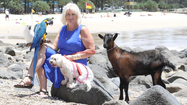 Simone Patterson, director of a refuge for domestic violence victims and their pets, on the beach at Burleigh Heads. Picture Mike Batterham