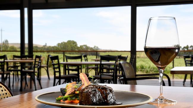 Scotch fillet with charred broccolini, Spanish onion, fermented chilli and beef jus, at Slate. Picture: Tricia Watkinson