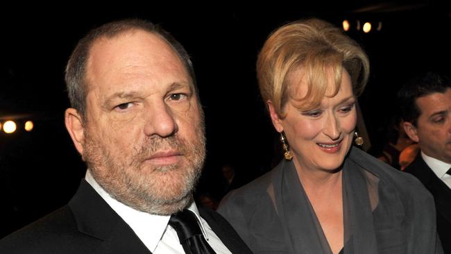 Before the fall: Weinstein and actor Meryl Streep attending the 18th Annual Screen Actors Guild Awards. Streep slapped down lawyers this week for their “pathetic and exploitative’ use of her words to get a lawsuit against him dismissed. Picture: Kevin Winter/Getty