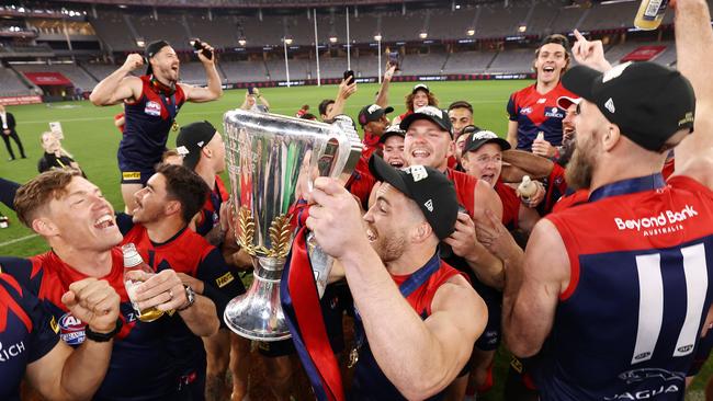 The celebrations kicked on in the middle of Optus Stadium. Photo by Michael Klein