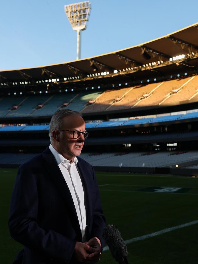 Australian Labor Prime Minister Anthony Albanese on the day of the election steps out onto the MCG. Picture: Jason Edwards / NewsWire