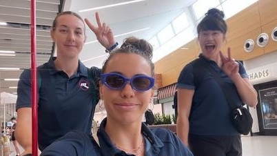 Melbourne Ice player Neila Brenning at Adelaide Airport with fellow players Danielle Butler and Stephanie Conlon. Picture: Instagram