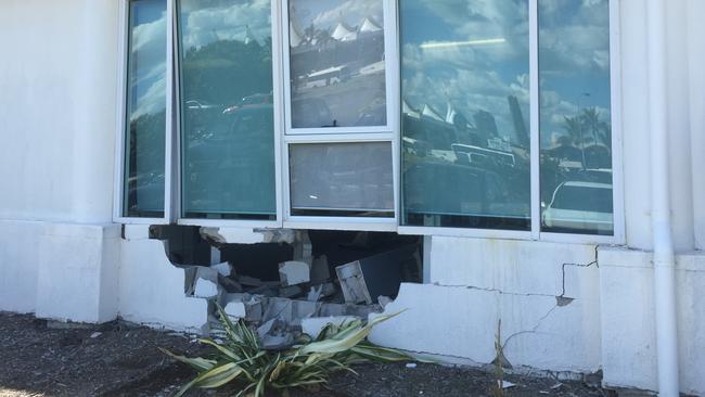 Damage to the Golden Door spa at Main Beach after a car crashed into it. Photo: Lexie Cartwright