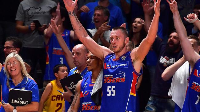 ADELAIDE, AUSTRALIA - FEBRUARY 16: Mitch Creek of the Adelaide 36ers reacts after the final siren during the game one NBL Semi Final between Adelaide and Illawarra at Titanium Security Arena on February 16, 2017 in Adelaide, Australia. (Photo by Daniel Kalisz/Getty Images)