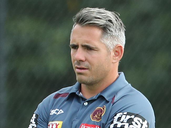 Corey Parker and Kevin Walters. The Brisbane Broncos training at Red Hill.  Pic Peter Wallis