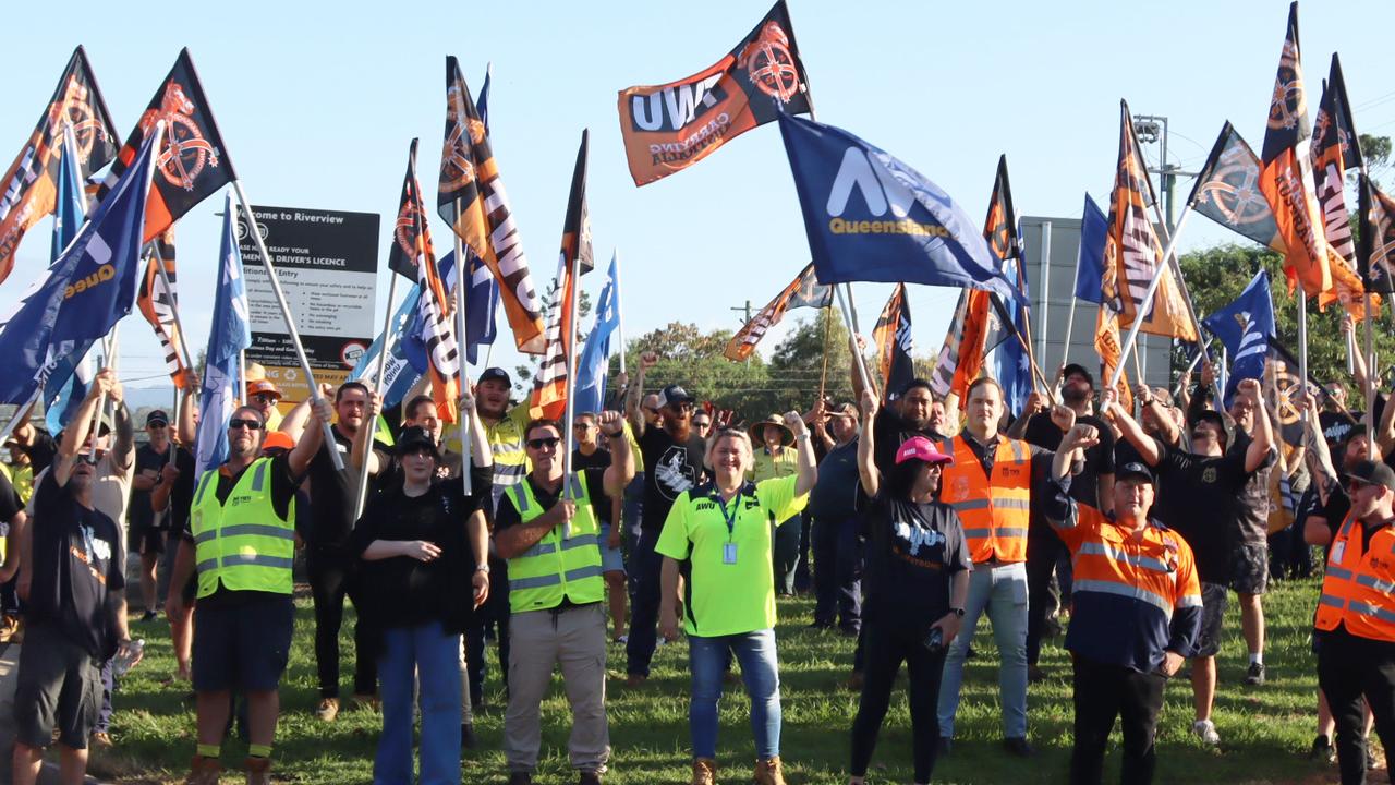 Striking Ipswich City Council workers. Picture: TWU