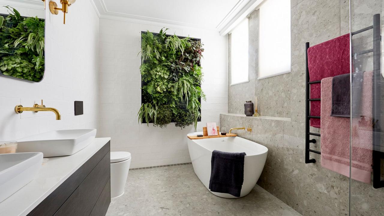 The couple’s bathroom left the judges a bit overwhelmed, particularly criticised their vertical garden. Source: The Block