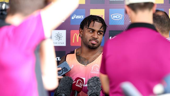 Ezra Mam at training with the Brisbane Broncos at Red Hill in Brisbane. Pics Adam Head