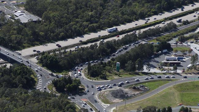 Morning school traffic at a roundabout near Coomera Anglican College. Picture: Mike Batterham.