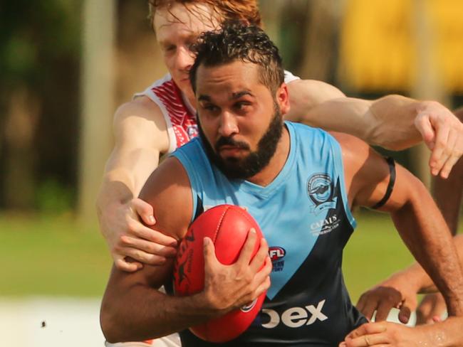 Jarrod Stokes breaks through districts defence as Buffaloes v Sthn Disricts Premier League.Picture GLENN CAMPBELL