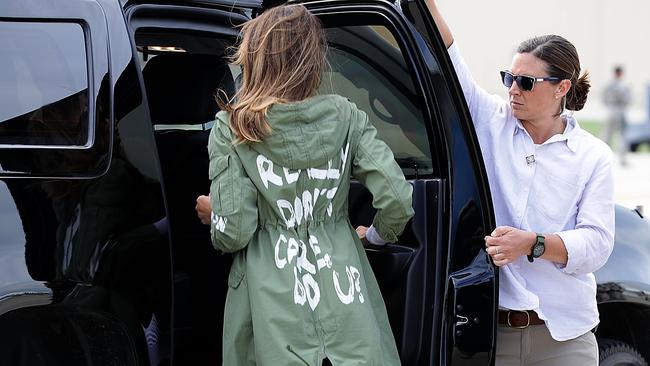 Melania Trump after traveling to Texas to visit facilities that house and care for children taken from their parents at the U.S.-Mexico border June 21, 2018. Picture: Chip Somodevilla/Getty Images