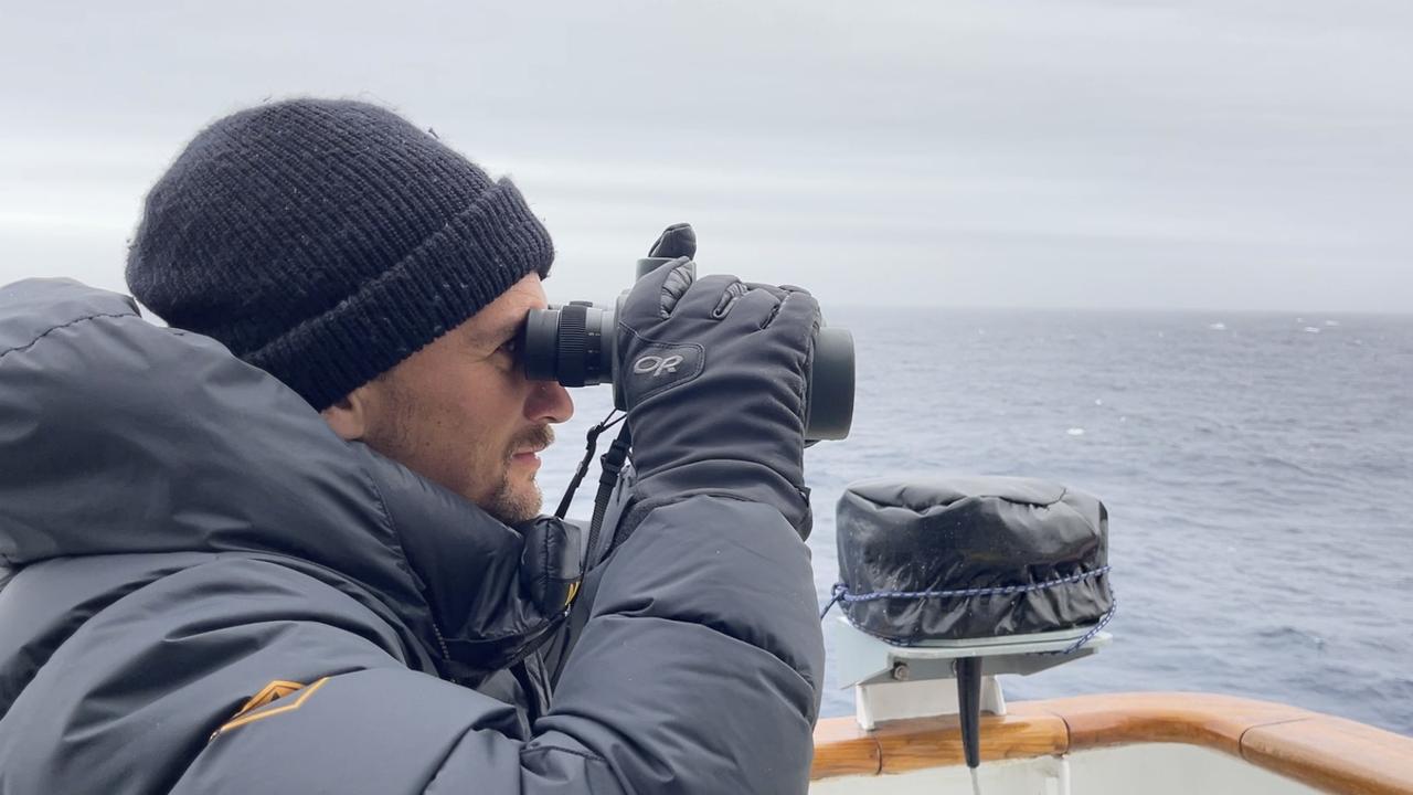 Angus Henderson has been apart of the scientific team that spotted Humpback whales in Antarctica's western Weddell Sea for the first time, indicating some of the effects of climate change. Photo: UTAS/Professor Mary-Anne Lea