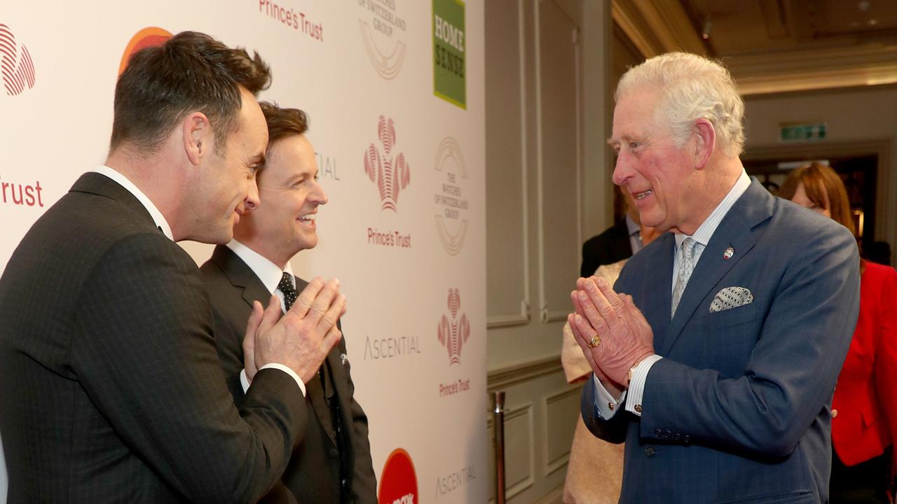 Charles used the namaste gesture to greet television presenters Ant and Dec at the March 11 event. Picture: Yui Mok/WPA Pool/Getty Images