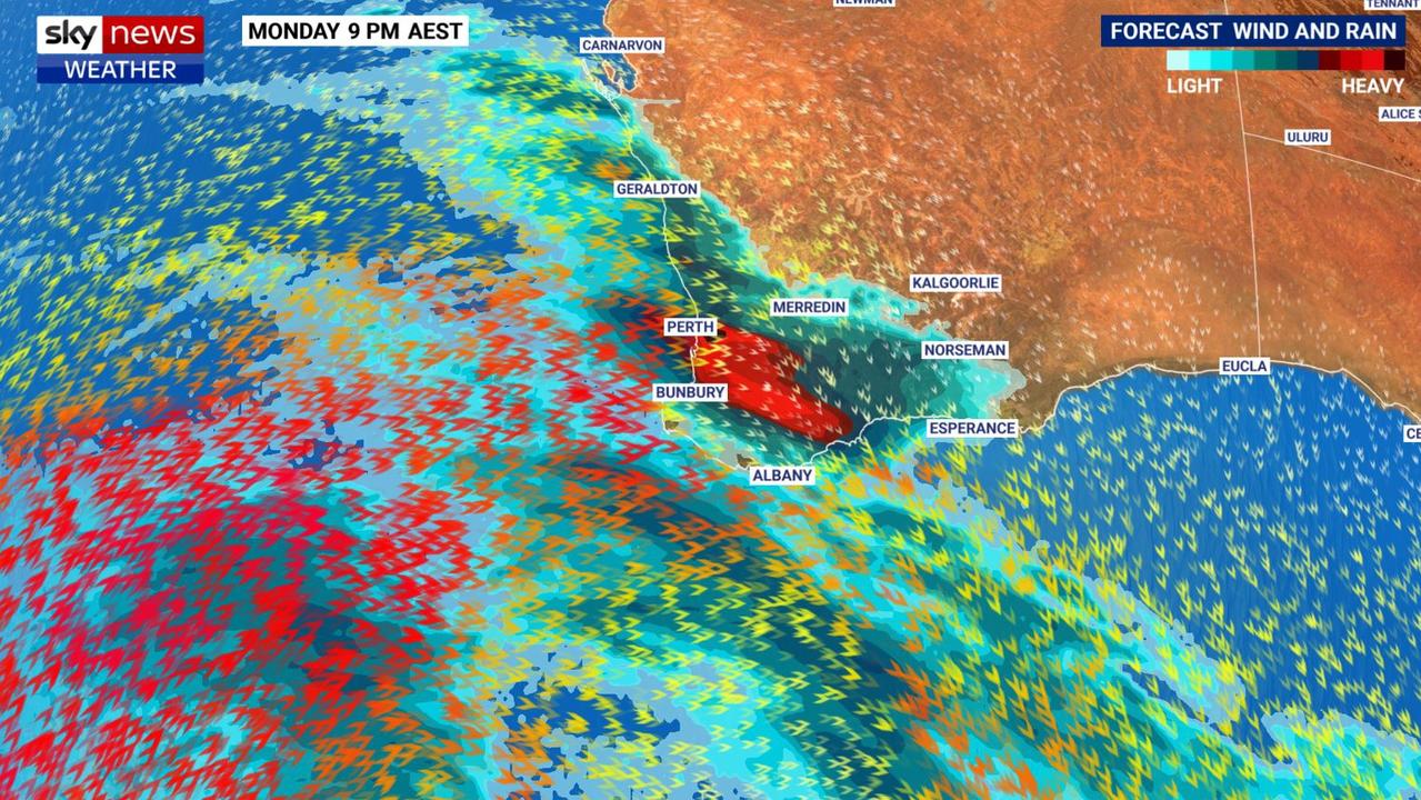 This week’s conditions could lead to the wettest July in decades for south west Western Australia. Picture: Sky News Weather.