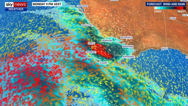 This week’s conditions could lead to the wettest July in decades for south west Western Australia. Picture: Sky News Weather.