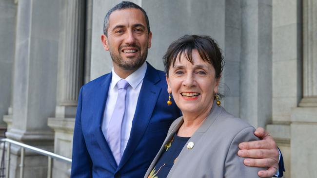 Labor MP Tom Koutsantonis and former Labor-turned-independent Frances Bedford. Without Ms Bedford, the member for Florey, Labor would need to take five seats from the Liberals to win a 2022 election. Picture: AAP / Brenton Edwards