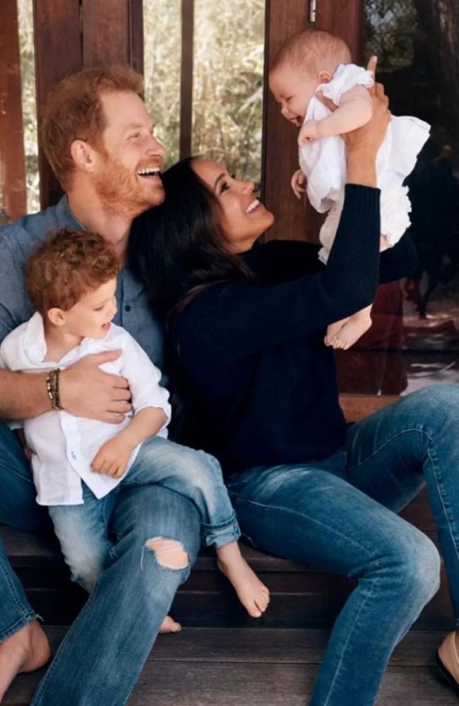 Harry and Meghan with Archie and Lilibet in their 2021 Christmas Card. Picture: Alexi Lubomirski/Handout/The Duke and Duchess of Sussex