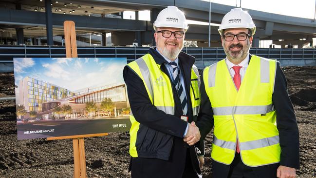 Melbourne Airport Chief of Property Linc Horton and Victorian Tourism minister Martin Pakula.