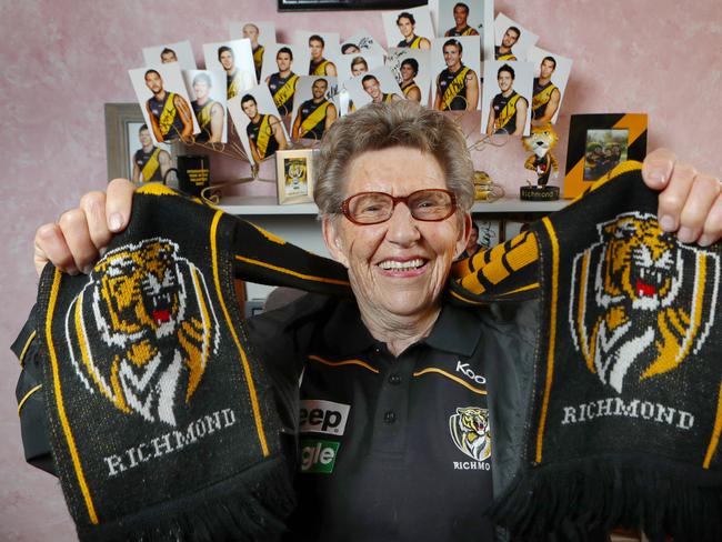 Joan Chapple in her Richmond memorabillia-filled home. Picture: David Crosling