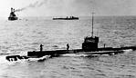 The submarine AE1, which arrived with the Australia's first fleet in 1913, off Rossel Island 09 Sep 1914, as seen from the b...